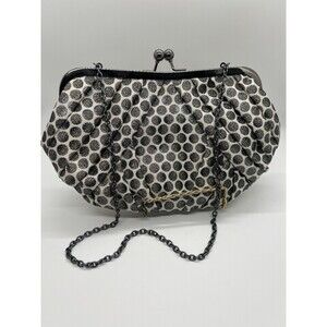 Kate Landry Evening Clutch Silver Metallic Polka Dots Silver Short Chain